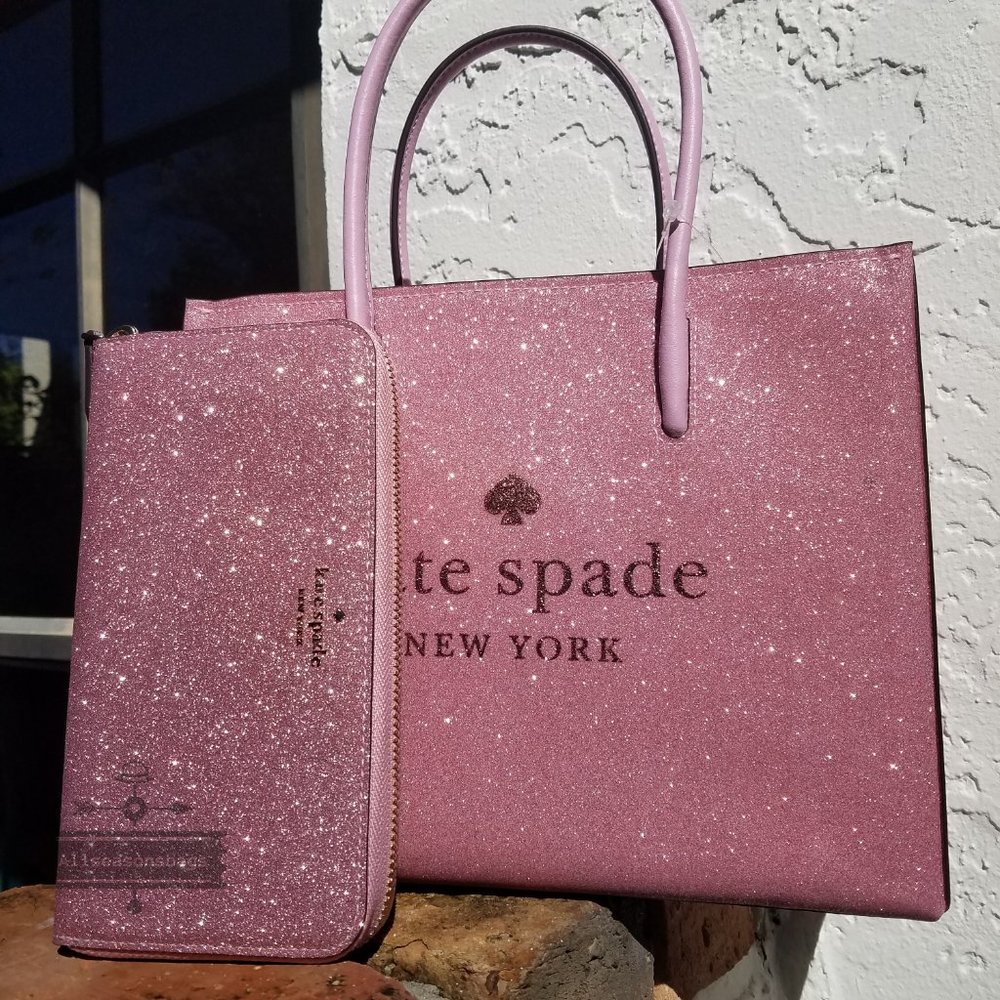 Kate Spade Trista Glitter Satchel Lola Wallet Pink - Picture 7 of 11